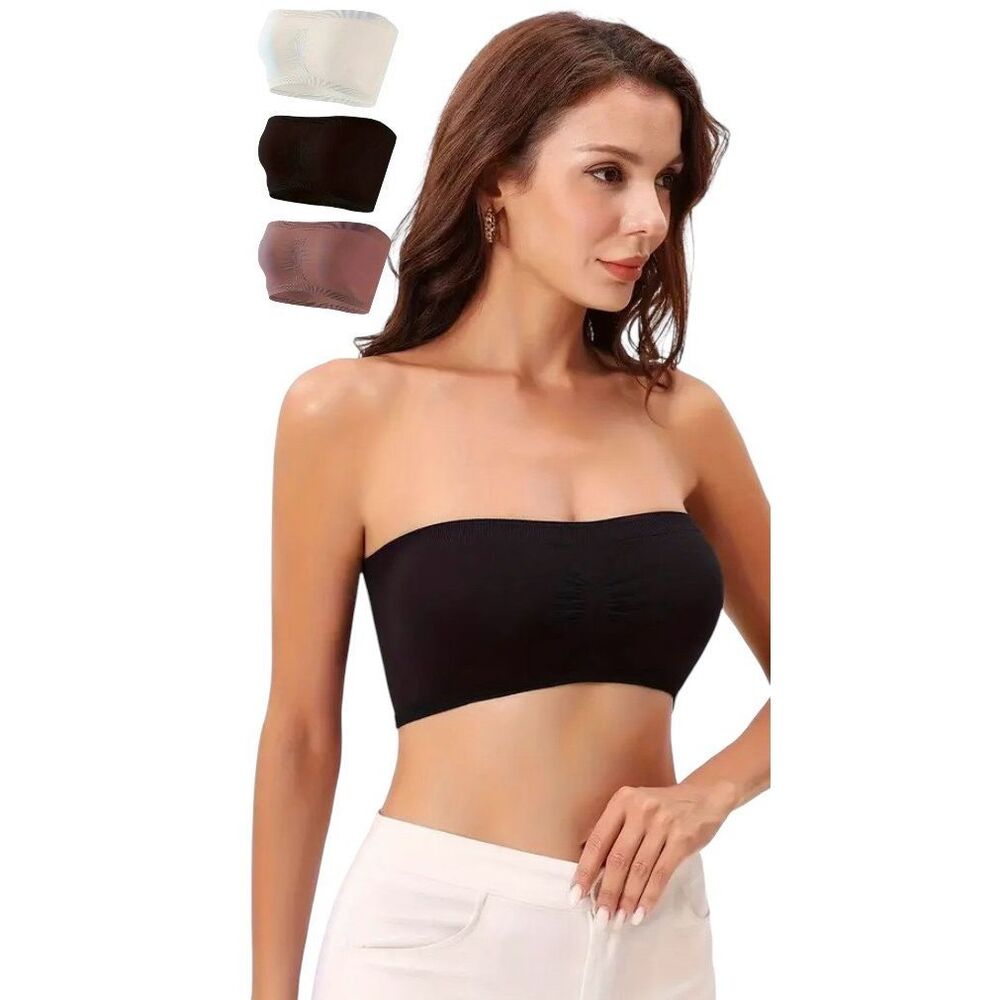 Women's Strapless Bandeau Bra - Black, White, Brown